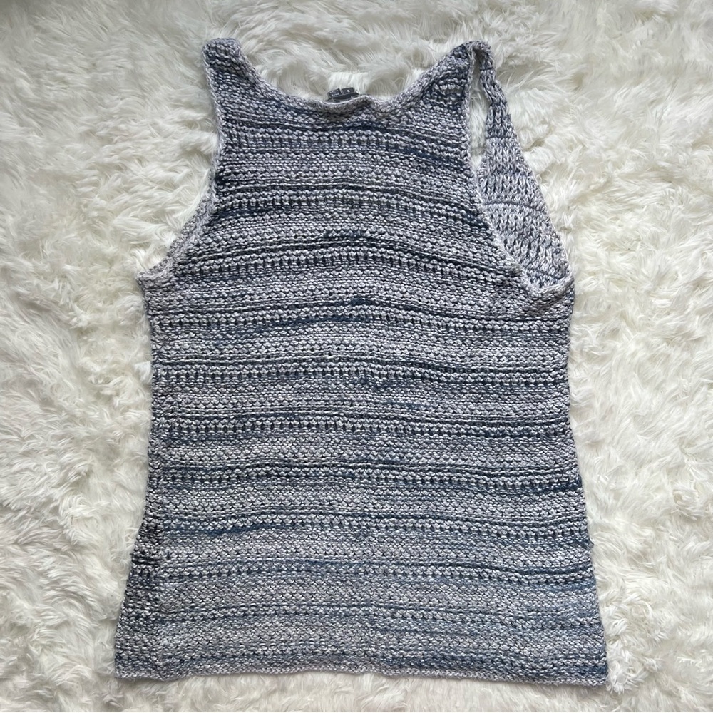 Vince Blue and White Linen-Blend Crochet Tank Top - Picture 3 of 3